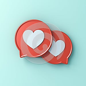 3d social media notification love like heart icons on red round speech bubbles