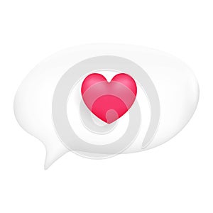 3d social media notification love like heart shape icon in white pin isolated on white with shadow 3D rendering. Vector