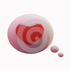 3d social media notification neon light like heart icon in pink speech bubble icon