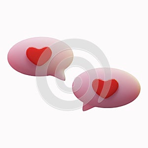 3d social media notification neon light like heart icon in pink speech bubble icon