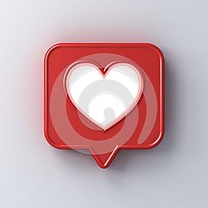 3d social media notification with neon light shining through hole heart shape in red speech bubble pin