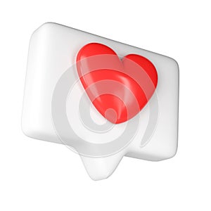 3D social media online platform concept icon, online social communication on application. white frame with heart and