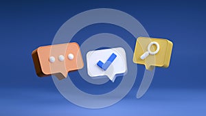 3D Social media platform, online social communication applications concept, chat on light blue background. 3d illustration