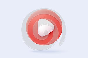 3d social media play video in background. Red round play button for start multimedia with colorful concept of video, audio