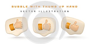 3d Social media speech bubble with thumb up symbol. Vector illustration