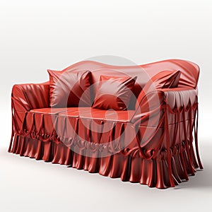 3d Sofa Slipcover With Ties: Elaborate Drapery Design In Red