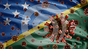 3D, Solomon Islander flag with Coronavirus outbreak. Salomon Islander Covid 19