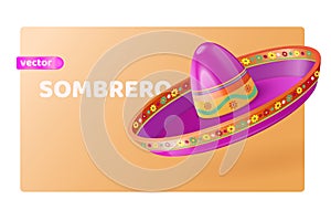 3d sombrero. Realistic mexican festival hat, traditional latin souvenir cinco de mayo day fiesta, mariachi disguise