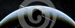 3d Space satellite orbiting the earth. Elements of this image furnished by NASA