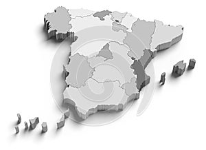 3d Spain grey map on white