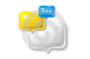 3d speech bubble icon. Chat comment with ellipsis icon. Talk message box. Social media dialog banner. Vector