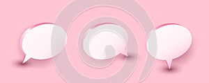3d Speech Bubble. Realistic chat icon set, communication balloon, pink round elements with shadows, chatting and talking and