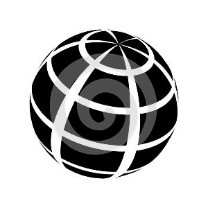 3D sphere wireframe icon in perspective view. Orb model, spherical shape, grid ball. Earth globe figure with longitude