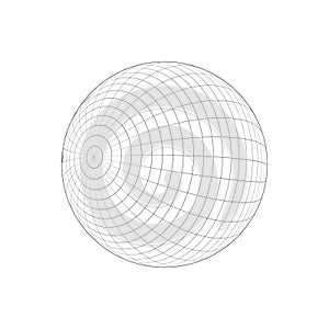3D sphere wireframe. Orbit model, spherical shape, grid ball. Earth globe figure with longitude and latitude, parallel