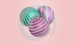 3D spheres in green, purple, pink. Brilliant sphere. 3D style