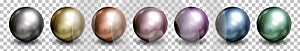 3d spheres isolated on white background with clipping path. Set of crystal shape or realistic glass ball in silver, bronze, gold,