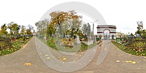 3D spherical panorama with 360 viewing angle. Ready for virtual reality or VR. Full equirectangular projection. Old cemetery. Old