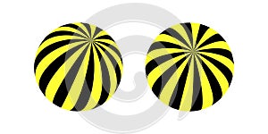 3D spherical shapes. Striped circle black and yellow design elements