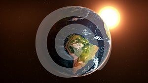 3D Spinning Planet Earth with Sun & Stars Loop Background