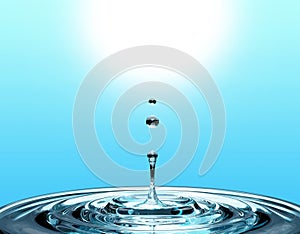 3d Splashing water with sunlight reflecting on droplet, 3d illustration