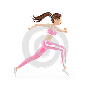 3d sporty woman running fast