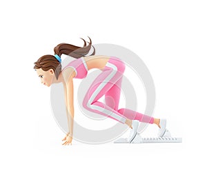 3d sporty woman in the starting blocks