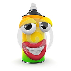 3d Spray paint can with a smug grin