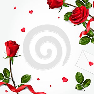 3D Square vector greeting cards with realistic roses, can be used as invitation card for wedding, birthday and other