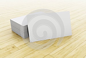 3d Stack of blank business cards on wooden table
