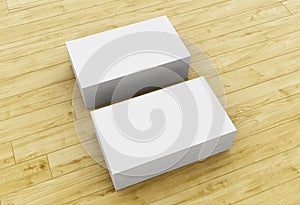 3d Stack of blank business cards on wooden table