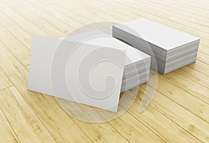 3d Stack of blank business cards on wooden table