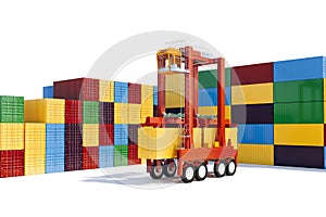 3d stacked cargo containers and crane