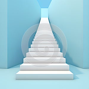 3D staircase gracefully ascending toward an expansive open space, symbolizing progress, growth, and the pursuit of success.