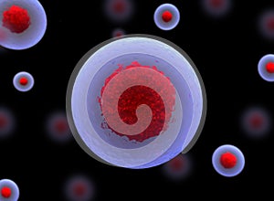 3d stem cell. large number of bactetia nucleolus, nucleus, 3d stem cell.