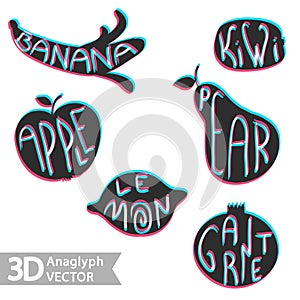 3D stereo fruits set, vector