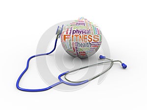 3d stethoscope and fitness wordcloud ball