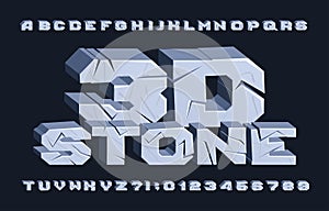 3D stone alphabet font. Cracked letters and numbers.