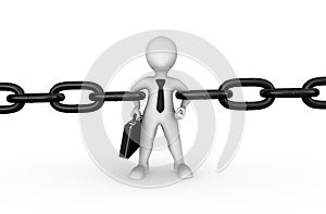 3d strong businessman as chain link.