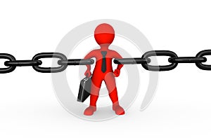 3d strong red businessman as chain link.