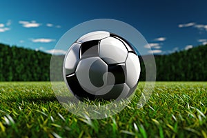 3D style rendering, a soccer ball on a vibrant grass field