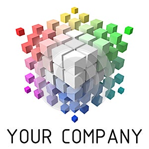 3d style vector logo design with cubes. color theory themed version.