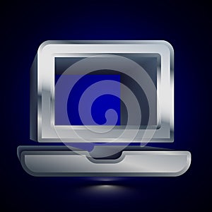 3D stylized Laptop icon. Silver vector icon. Isolated symbol illustration on dark background