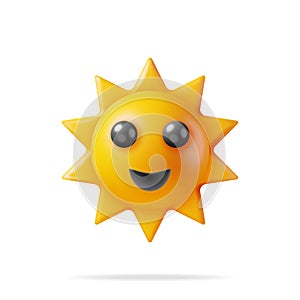 3D Sun Emoji Icon Isolated on Whit