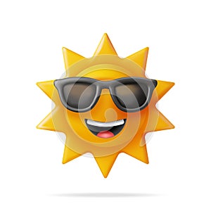 3D Sun Emoji Icon Isolated on Whit