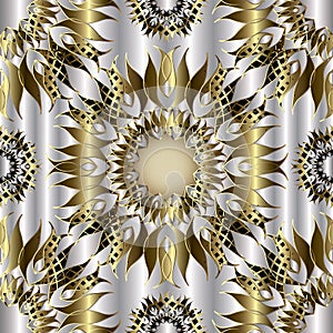 3d surface ornamental floral vector seamless pattern. Luxury ornate mandala background. Vintage decorative gold silver flowery or