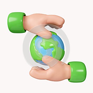 3d Sustain earth concept: Human hands holding global. Green Planet in Your Hands. Save Earth. Environment Concept. icon