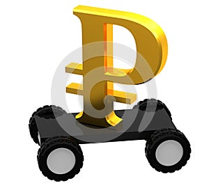 3D symbol ruble on a wheels