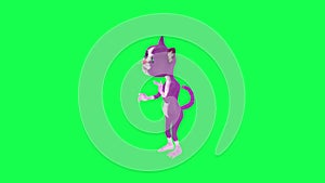 3D talking purple cat kissing lover from right angle on green screen 3D people walking background chroma key Visual effect animati