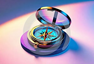 3D technical abstract compass with health icons on white background, health and travel concept,