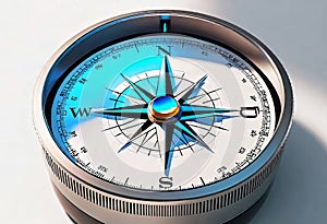 3D technical abstract compass with health icons on white background, health and travel concept,